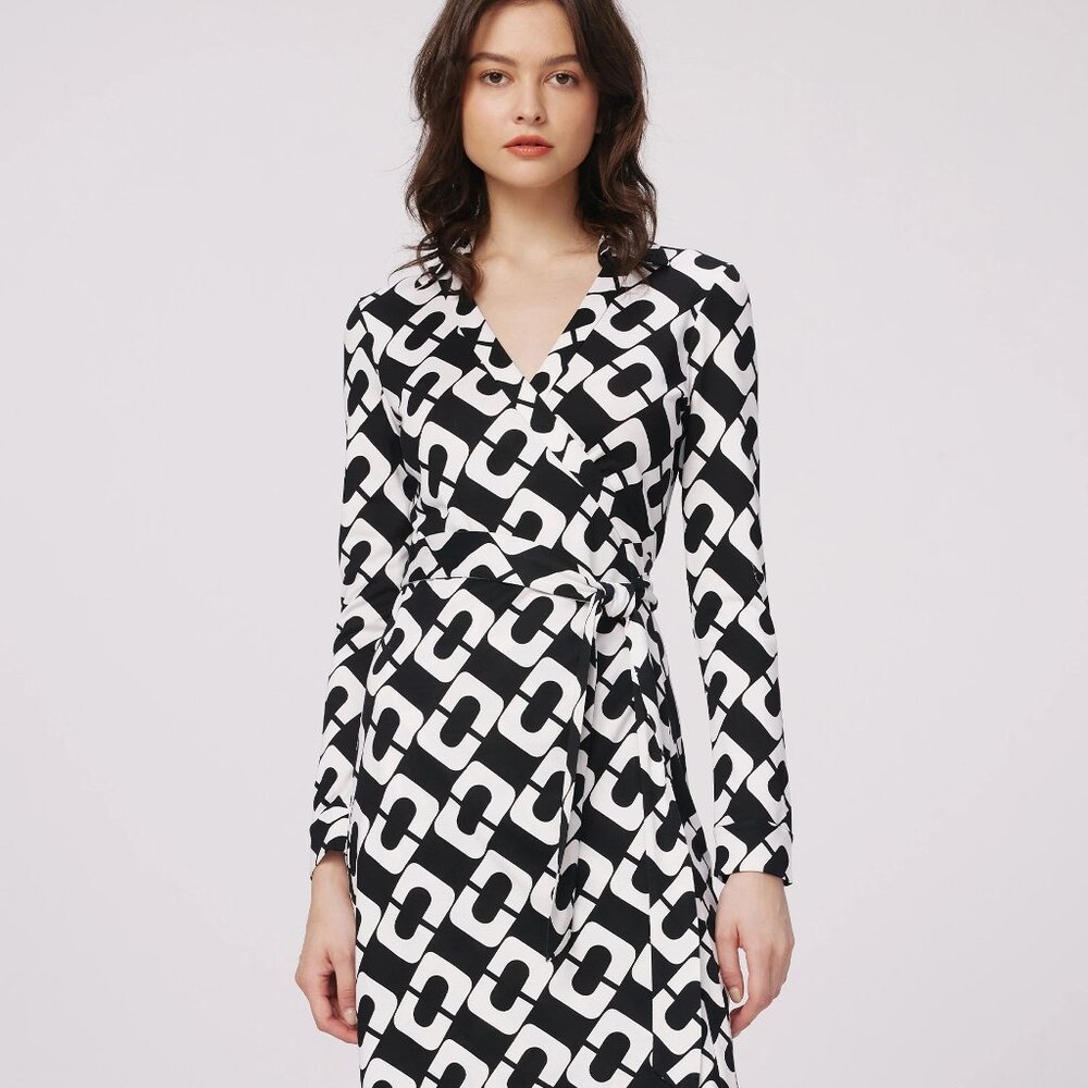 Diane Von Furstenberg Julian Silk Jersey Wrap Dress in Chain Link Giant NWT